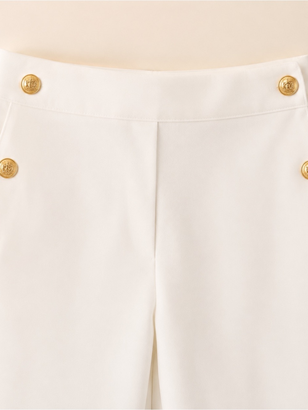 Zara White High-Waisted Gold Button Trousers Size Large NWT - Picture 3 of 4